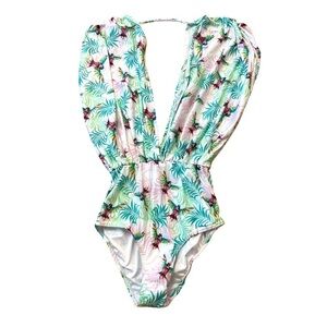 Agua Menta Plunging V-Neck One Piece Swimsuit